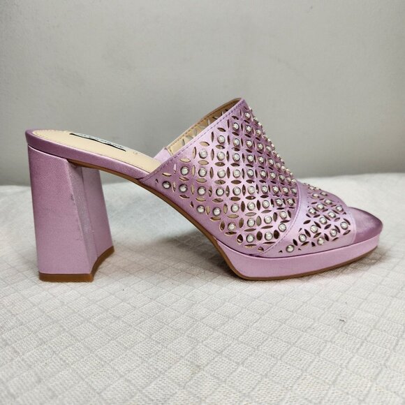 Alex Marie Women's Size 9 M Fabric Laser Cut Violet Rhinestones Heel Sandals 107 - Picture 6 of 9